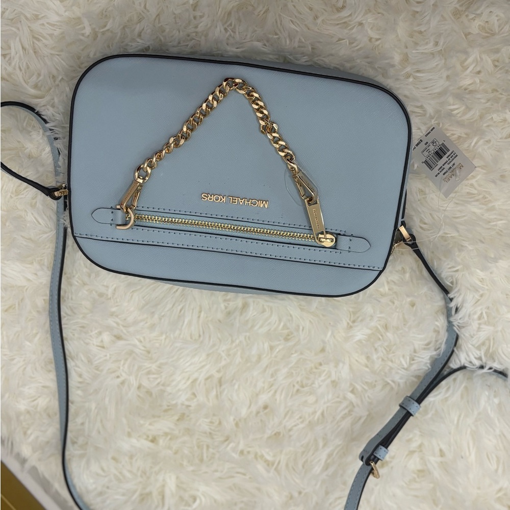 Michael Kors Sky Blue Crossbody Bag with Gold Chain
